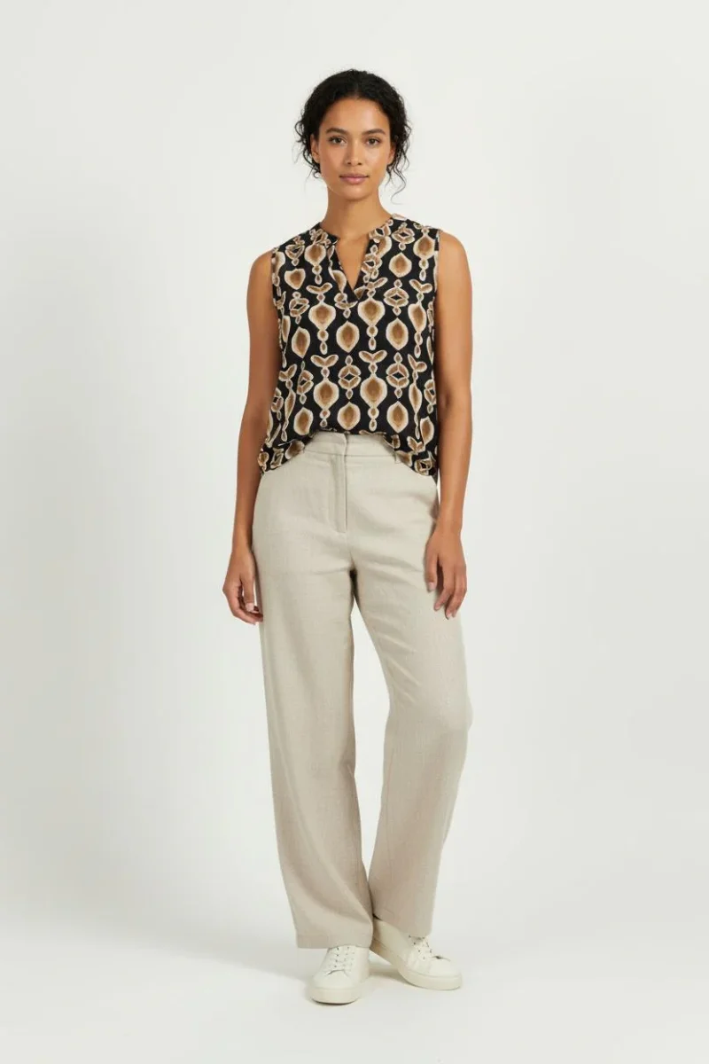 Blouse Sans Manches Noire et Beige - Taille S/36